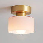 Contemporary Nordic Full Copper Glass Cylinder 1-Light Semi-Flush Mount Ceiling Light For Living Room Lumendat