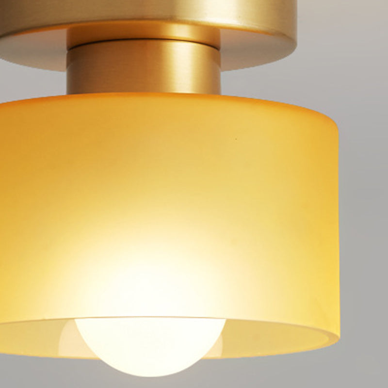 Contemporary Nordic Full Copper Glass Cylinder 1-Light Semi-Flush Mount Ceiling Light For Living Room Lumendat