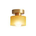 Contemporary Nordic Full Copper Glass Cylinder 1-Light Semi-Flush Mount Ceiling Light For Living Room Lumendat