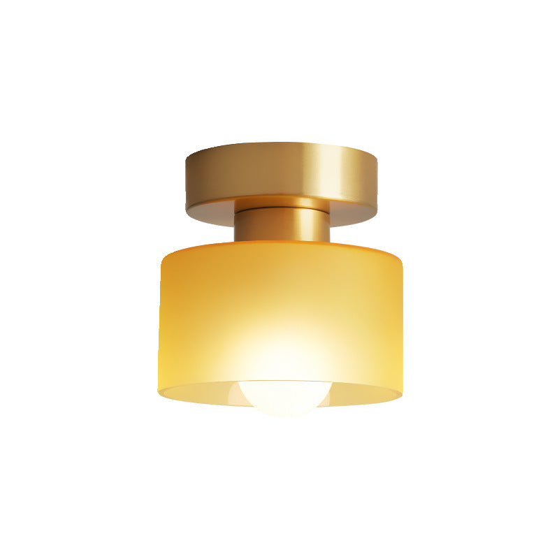 Contemporary Nordic Full Copper Glass Cylinder 1-Light Semi-Flush Mount Ceiling Light For Living Room Lumendat