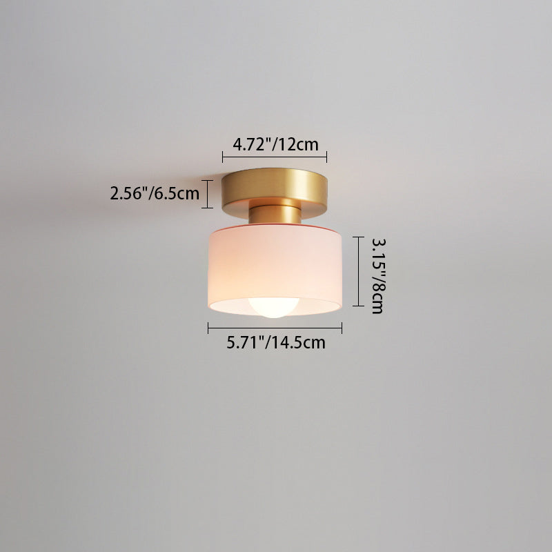 Contemporary Nordic Full Copper Glass Cylinder 1-Light Semi-Flush Mount Ceiling Light For Living Room Lumendat