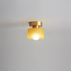 Contemporary Nordic Full Copper Glass Cylinder 1-Light Semi-Flush Mount Ceiling Light For Living Room Lumendat