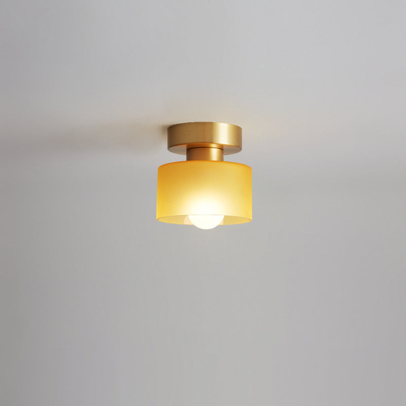 Contemporary Nordic Full Copper Glass Cylinder 1-Light Semi-Flush Mount Ceiling Light For Living Room Lumendat