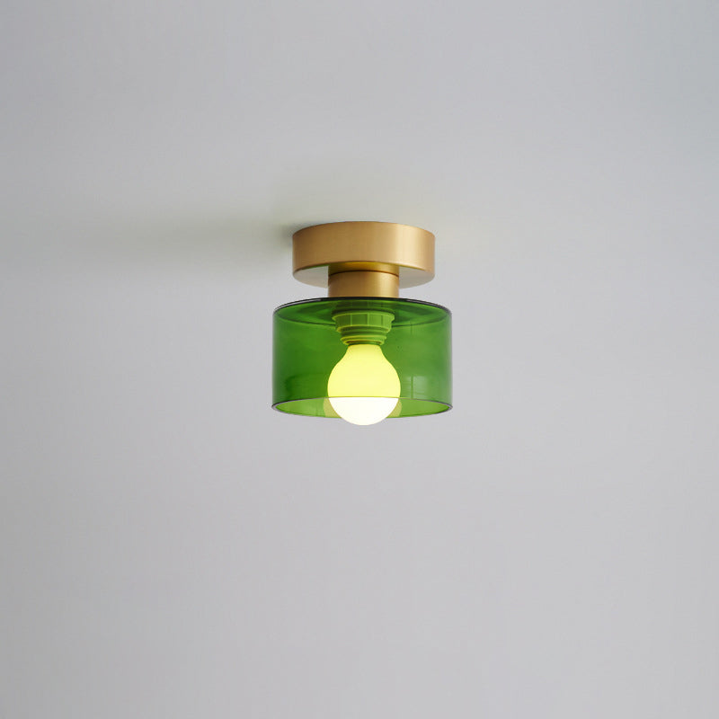 Contemporary Nordic Full Copper Glass Cylinder 1-Light Semi-Flush Mount Ceiling Light For Living Room Lumendat