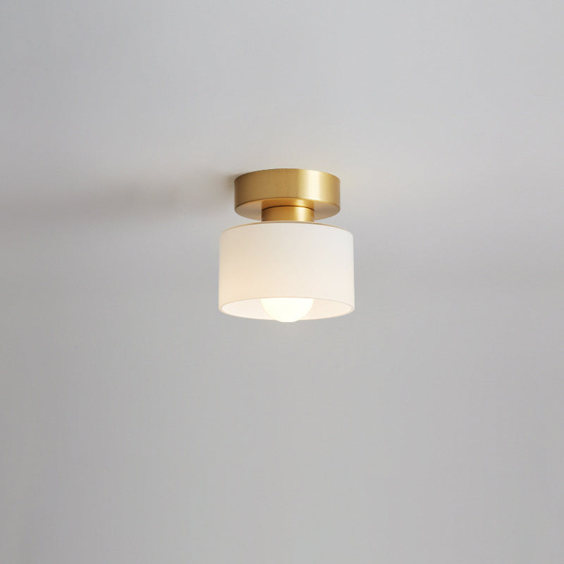 Contemporary Nordic Full Copper Glass Cylinder 1-Light Semi-Flush Mount Ceiling Light For Living Room Lumendat