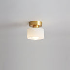 Contemporary Nordic Full Copper Glass Cylinder 1-Light Semi-Flush Mount Ceiling Light For Living Room Lumendat