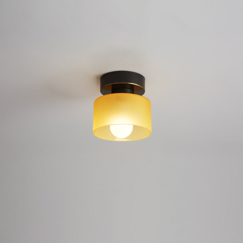 Contemporary Nordic Full Copper Glass Cylinder 1-Light Semi-Flush Mount Ceiling Light For Living Room Lumendat