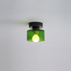 Contemporary Nordic Full Copper Glass Cylinder 1-Light Semi-Flush Mount Ceiling Light For Living Room Lumendat