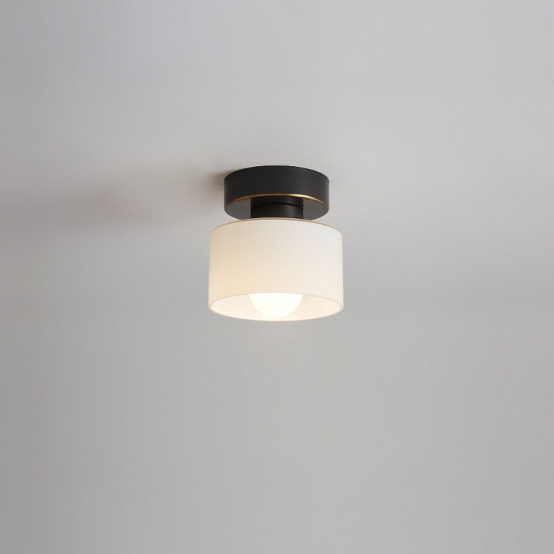 Contemporary Nordic Full Copper Glass Cylinder 1-Light Semi-Flush Mount Ceiling Light For Living Room Lumendat
