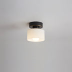 Contemporary Nordic Full Copper Glass Cylinder 1-Light Semi-Flush Mount Ceiling Light For Living Room Lumendat