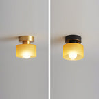 Contemporary Nordic Full Copper Glass Cylinder 1-Light Semi-Flush Mount Ceiling Light For Living Room Lumendat