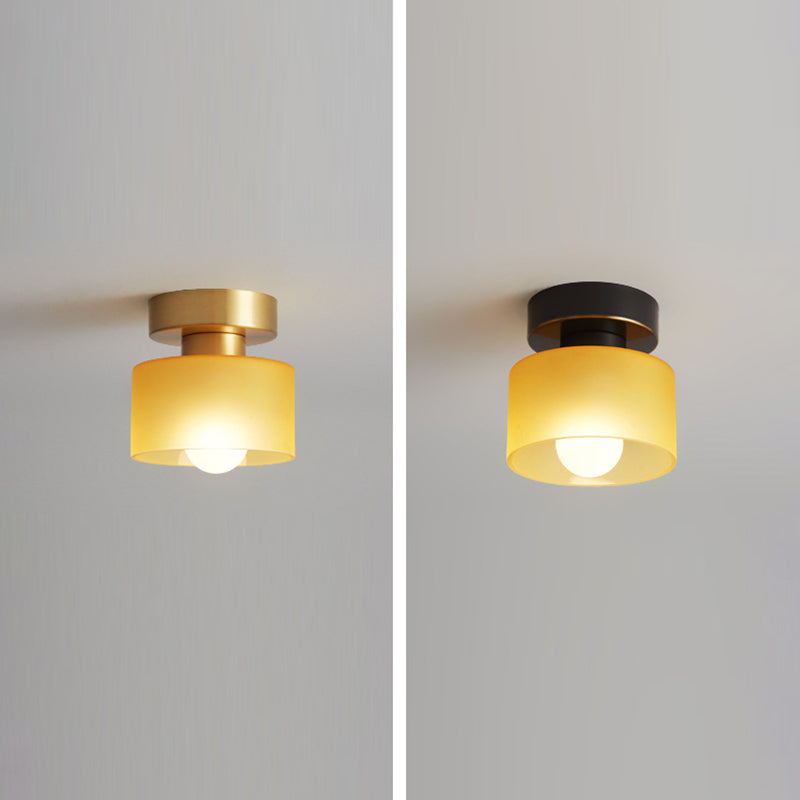 Contemporary Nordic Full Copper Glass Cylinder 1-Light Semi-Flush Mount Ceiling Light For Living Room Lumendat