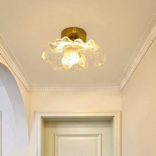 Traditional Vintage Resin Floral Shade Hardware 1-Light Semi-Flush Mount Ceiling Light For Living Room
