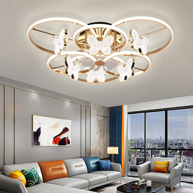 Modern Luxury Butterfly Acrylic Shade Hardware LED Semi-Flush Mount Ceiling Light For Bedroom