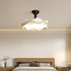 Contemporary Nordic Iron Imitation Wood Grain Corrugated LED Semi-Flush Mount Ceiling Light For Bedroom