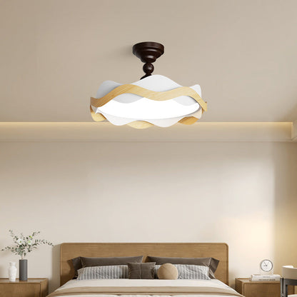 Contemporary Nordic Iron Imitation Wood Grain Corrugated LED Semi-Flush Mount Ceiling Light For Bedroom