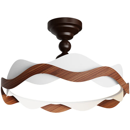 Contemporary Nordic Iron Imitation Wood Grain Corrugated LED Semi-Flush Mount Ceiling Light For Bedroom