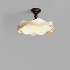 Contemporary Nordic Iron Imitation Wood Grain Corrugated LED Semi-Flush Mount Ceiling Light For Bedroom