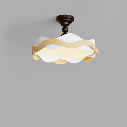 Contemporary Nordic Iron Imitation Wood Grain Corrugated LED Semi-Flush Mount Ceiling Light For Bedroom