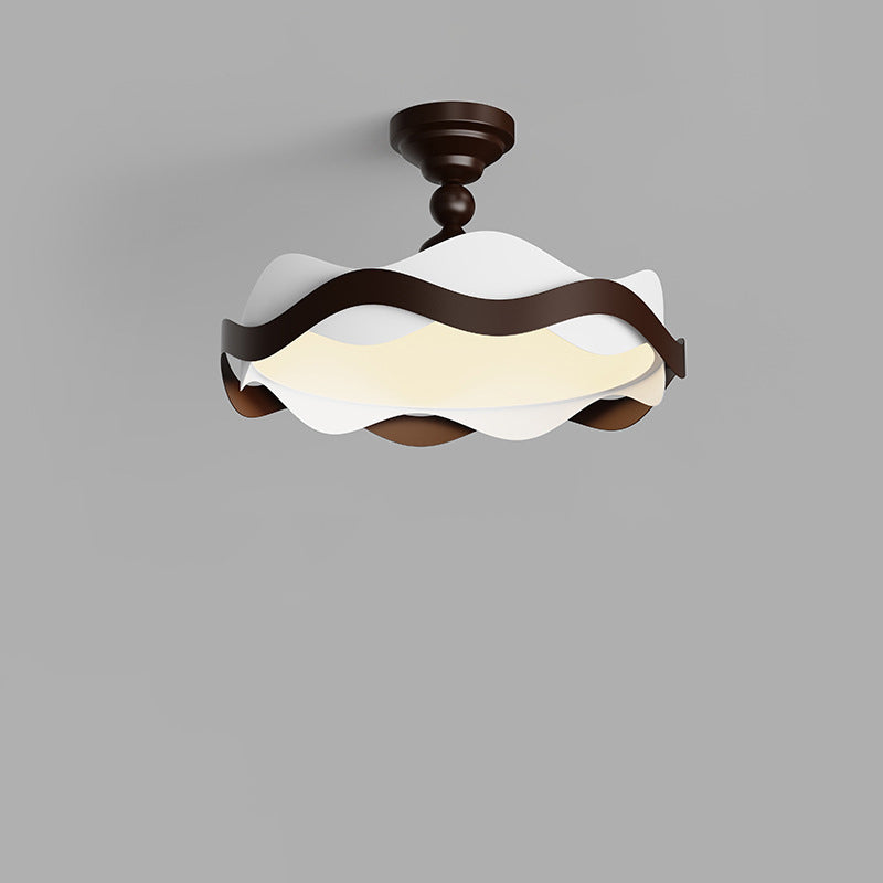 Contemporary Nordic Iron Imitation Wood Grain Corrugated LED Semi-Flush Mount Ceiling Light For Bedroom