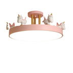 Contemporary Creative Resin Unicorn Decor Iron Acrylic Round LED Semi-Flush Mount Ceiling Light For Bedroom