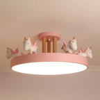 Contemporary Creative Resin Unicorn Decor Iron Acrylic Round LED Semi-Flush Mount Ceiling Light For Bedroom