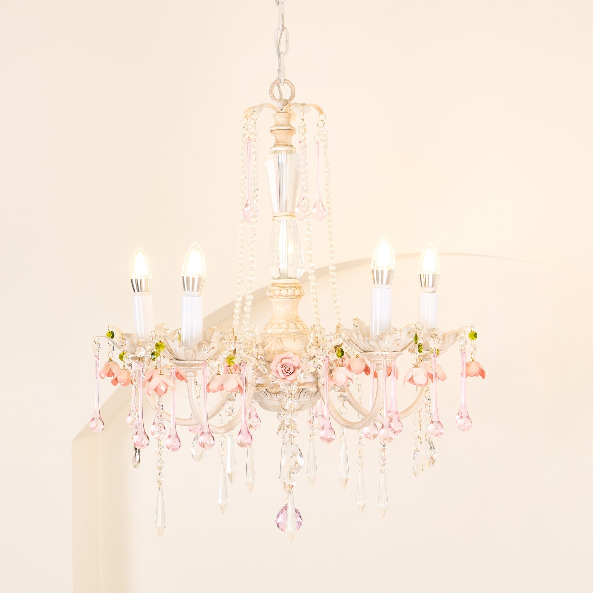 Traditional French Rose Flower Crystal Metal Candelabra 5-light Chandelier for Living Room BulbSquare
