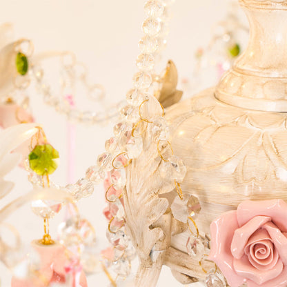 Traditional French Rose Flower Crystal Metal Candelabra 5-light Chandelier for Living Room