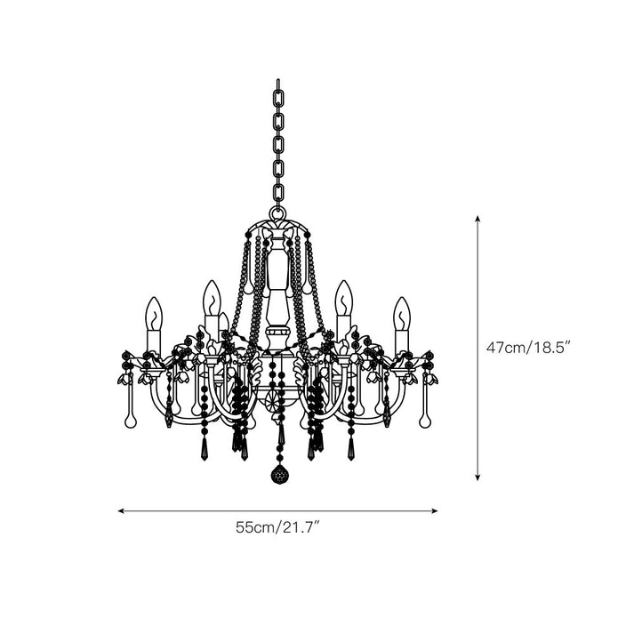 Traditional French Rose Flower Crystal Metal Candelabra 5-light Chandelier for Living Room BulbSquare
