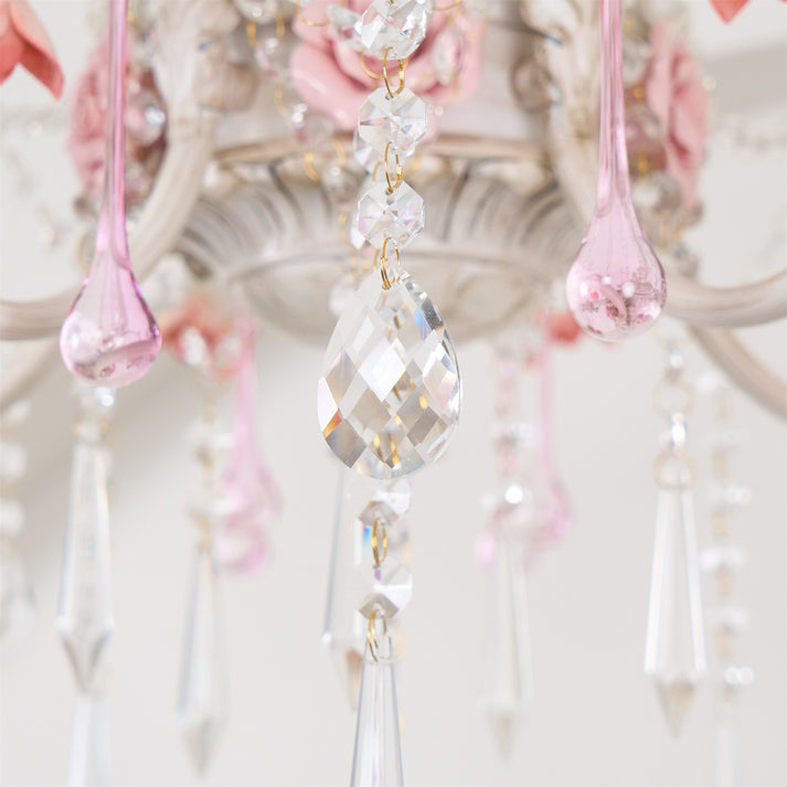 Traditional French Rose Flower Crystal Metal Candelabra 5-light Chandelier for Living Room