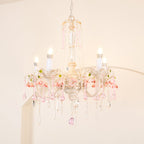 Traditional French Rose Flower Crystal Metal Candelabra 5-light Chandelier for Living Room BulbSquare