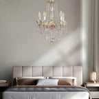 Traditional French Rose Flower Crystal Metal Candelabra 5-light Chandelier for Living Room BulbSquare