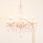 Traditional French Rose Flower Crystal Metal Candelabra 5-light Chandelier for Living Room BulbSquare