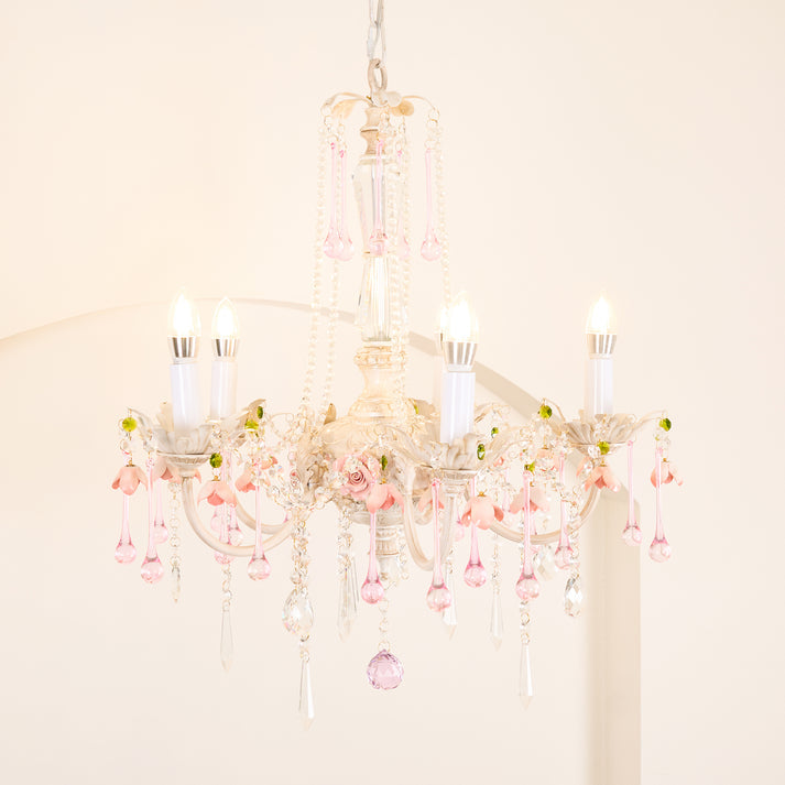 Traditional French Rose Flower Crystal Metal Candelabra 5-light Chandelier for Living Room BulbSquare