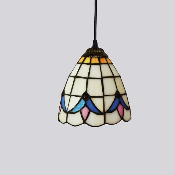 Traditional Tiffany Magnolia Flower Stained Glass Iron Round 1-light Pendant Light for Living Room