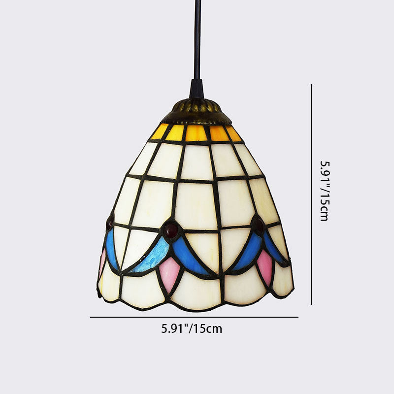 Traditional Tiffany Magnolia Flower Stained Glass Iron Round 1-light Pendant Light for Living Room