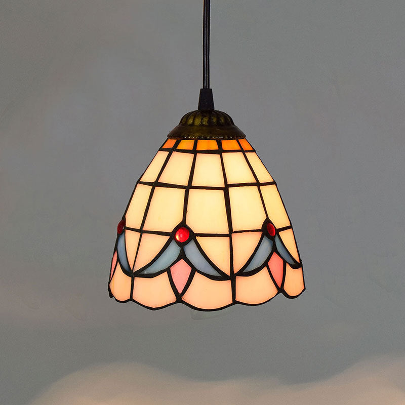 Traditional Tiffany Magnolia Flower Stained Glass Iron Round 1-light Pendant Light for Living Room