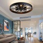 Contemporary Industrial Antique Iron Wheel Shade 6-light Flush Mount Ceiling Light for Dining Room