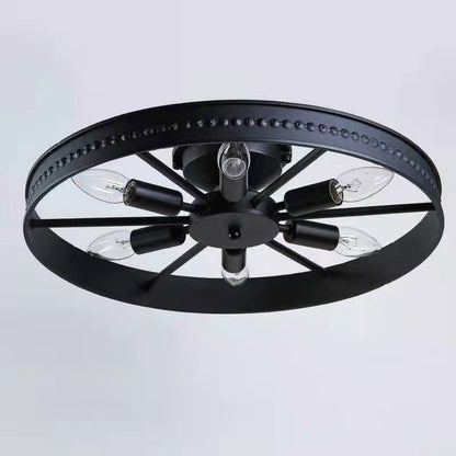 Contemporary Industrial Antique Iron Wheel Shade 6-light Flush Mount Ceiling Light for Dining Room