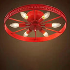 Contemporary Industrial Antique Iron Wheel Shade 6-light Flush Mount Ceiling Light for Dining Room