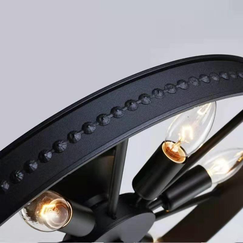 Contemporary Industrial Antique Iron Wheel Shade 6-light Flush Mount Ceiling Light for Dining Room