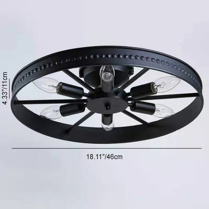 Contemporary Industrial Antique Iron Wheel Shade 6-light Flush Mount Ceiling Light for Dining Room