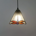 Traditional Tiffany Stained Glass Geometric Pattern Pyramid Shade 1-Light Pendant Light For Living Room