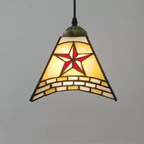 Traditional Tiffany Stained Glass Geometric Pattern Pyramid Shade 1-Light Pendant Light For Living Room