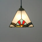 Traditional Tiffany Stained Glass Geometric Pattern Pyramid Shade 1-Light Pendant Light For Living Room