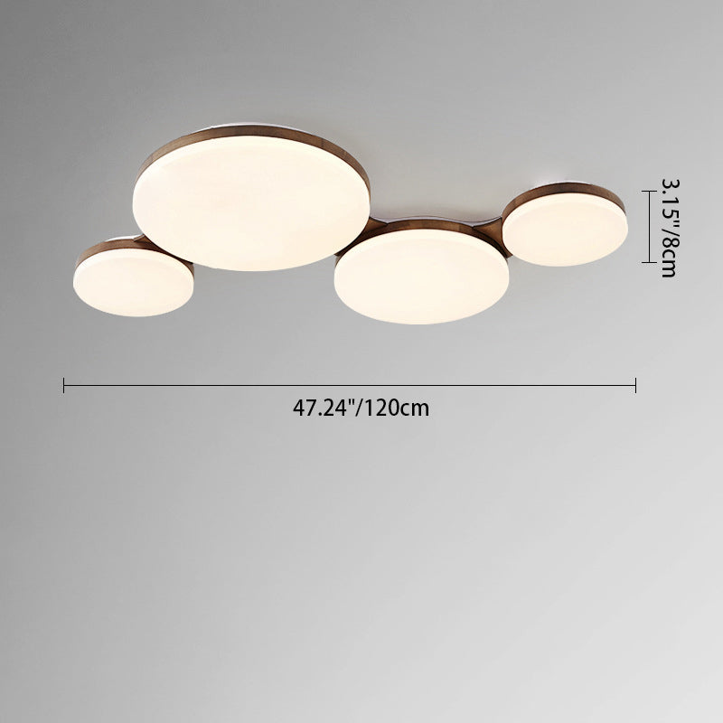 Contemporary Nordic Walnut Wood Acrylic Round LED Flush Mount Ceiling Light for Bedroom