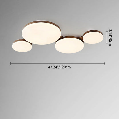 Contemporary Nordic Walnut Wood Acrylic Round LED Flush Mount Ceiling Light for Bedroom