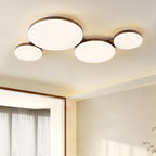 Contemporary Nordic Walnut Wood Acrylic Round LED Flush Mount Ceiling Light for Bedroom