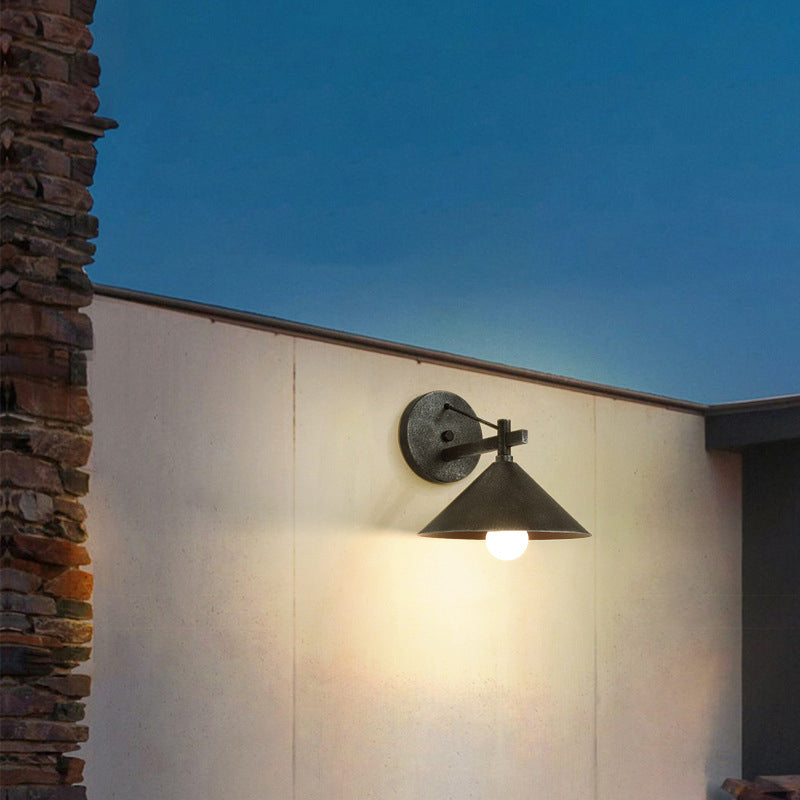 Contemporary Nordic Iron Geometric Cone 1-Light Outdoor Waterproof Wall Sconce Lamp For Garden Lumendat