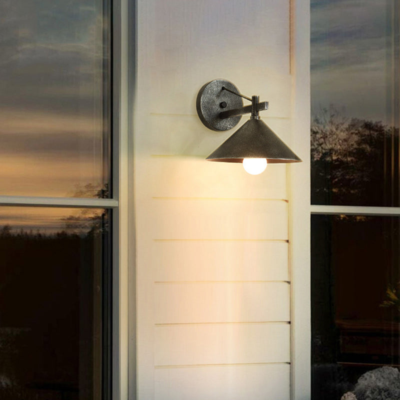 Contemporary Nordic Iron Geometric Cone 1-Light Outdoor Waterproof Wall Sconce Lamp For Garden Lumendat